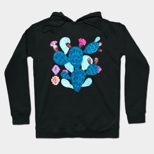 Watercolor Mexican cactus with folk flowers Aztec tiles Hoodie